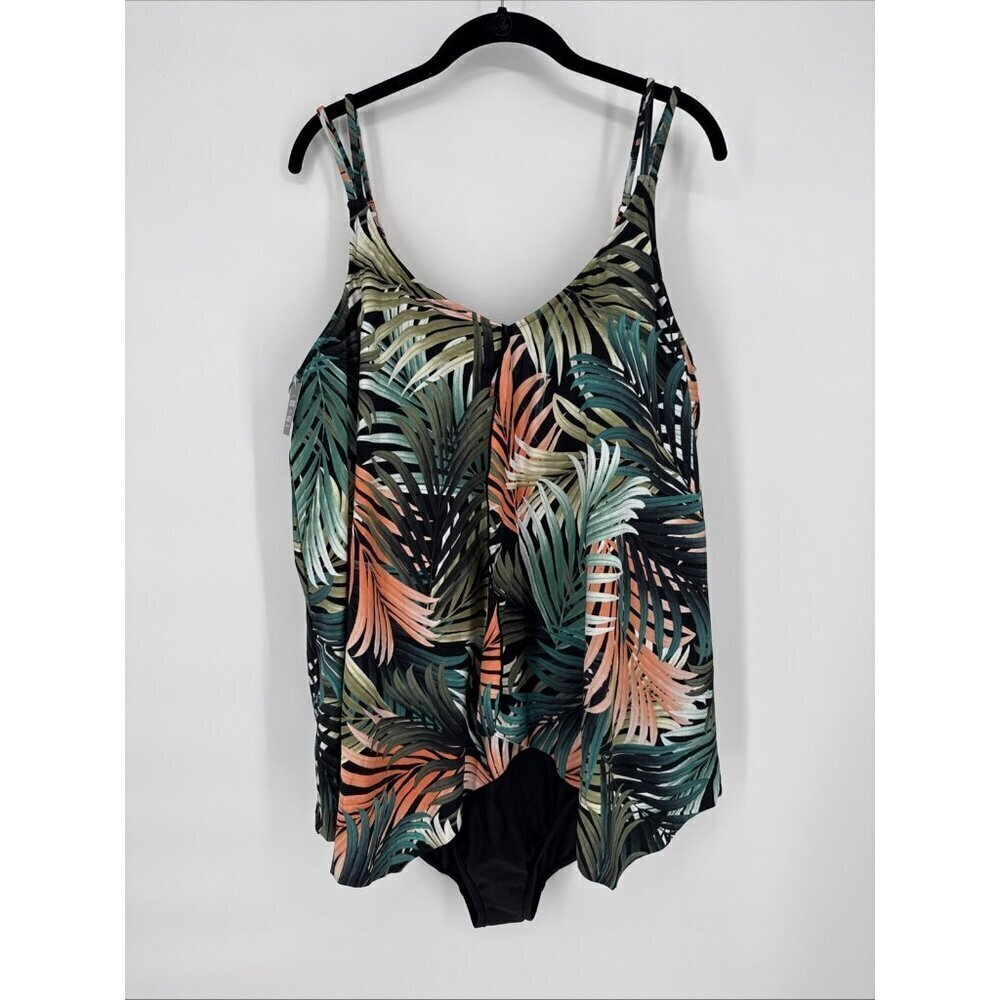 Swim Solutions Size 24 W PALM DELIGHT Plus Size Handkerchief One-Piece Swimsuit - Picture 3 of 5